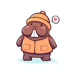 Naklejka premium Cute Walrus in Winter Gear
