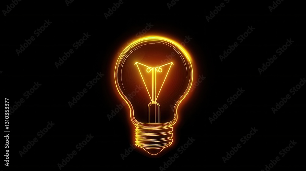 Poster minimalist glowing light bulb icon with bright yellow highlights in a clean style for creative inspi