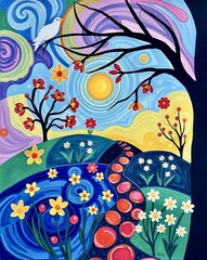 floral background with birds