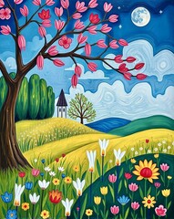 landscape with trees in spring 
