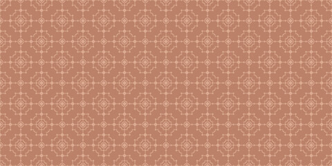 Fototapeta premium Vector geometric seamless pattern in ethnic folk style. Abstract texture with tribal motif, geometric elements, grid. Elegant ornament background in terracotta tones. Retro vintage repeated design