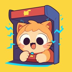 Fototapeta premium Cute Cat Playing Arcade Game