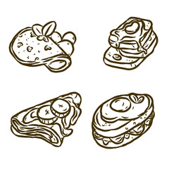 Pancakes hand drawn illustration vector set