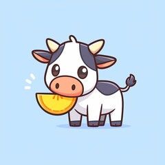 Cute Cow Eating Slice of Orange