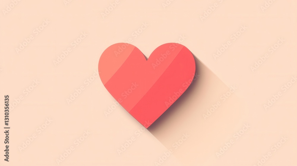 Poster soft shadow minimalist heart icon in warm pink tones featuring flat design elements providing a mode