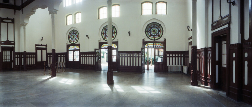 Panoramic interior of the old train station, Orient Express, Istanbul, Turkey.