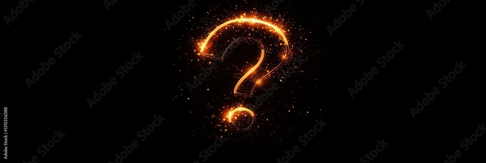Poster Minimalist question mark icon with glowing light bursts in modern flat style