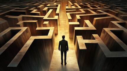 Navigating the maze formal figure labyrinth conceptual image surreal environment side view transformation journey