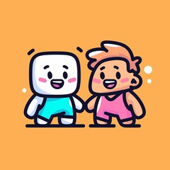 Cute Characters Holding Hands,  Friendly Cartoon