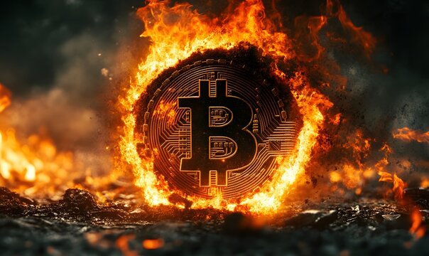 Bitcoin in Flames: A Visual Metaphor for Volatility and Risk in Cryptocurrency