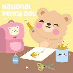 National Pencil Day vector design for celebration. Suitable for background, template, social media, poster, flyer design, flat illustration, etc