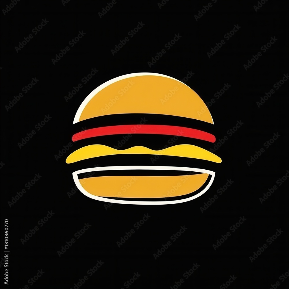 Poster flat burger icon logo featuring minimalist design with bold colors and playful elements suitable for