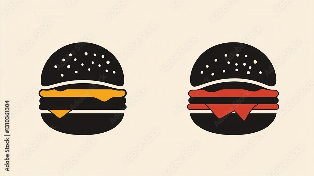 Aufkleber flat burger icon logo showcasing minimalist fast food design with bold colors and playful elements s