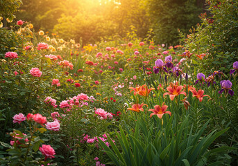 Obraz premium Vibrant Flower Garden at Golden Hour
