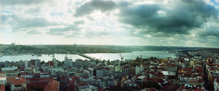 Panoramic high angle view of a city, Istanbul, Turkey.