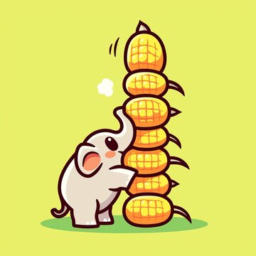 Cute elephant pushes corn