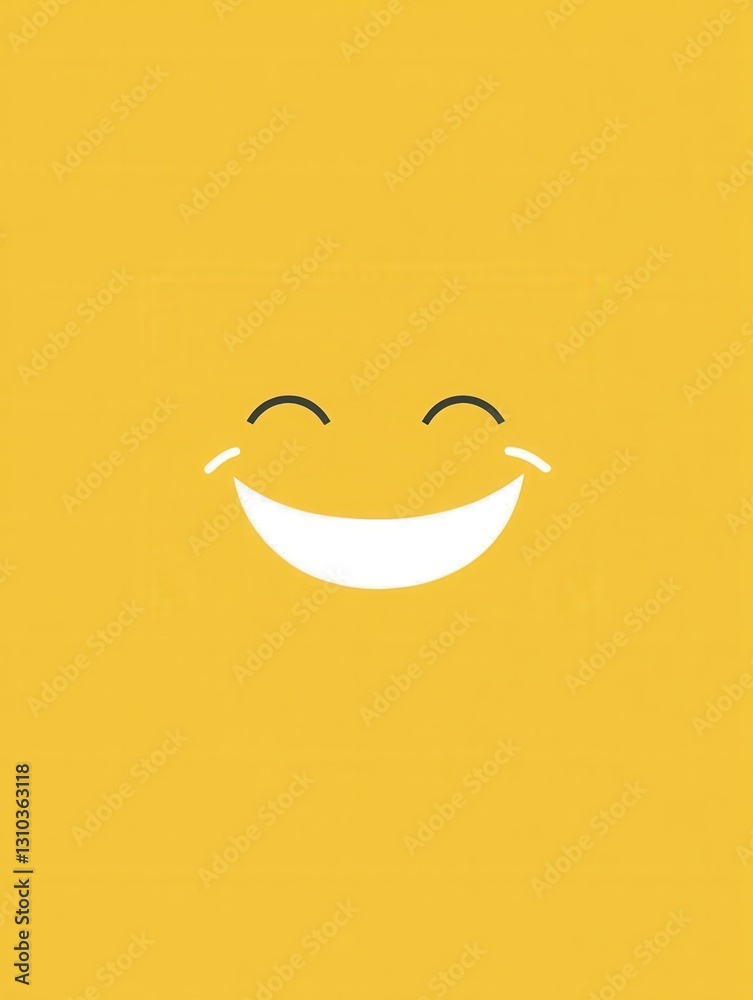 Poster minimalist smiling face icon on a bright yellow background showcasing a cheerful expression to uplif