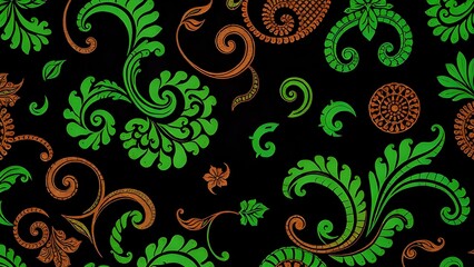Vibrant Floral Swirls on Black Background