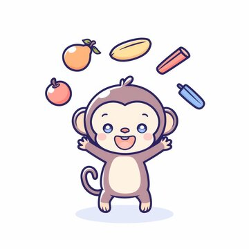 Cute Monkey Juggling Fruit
