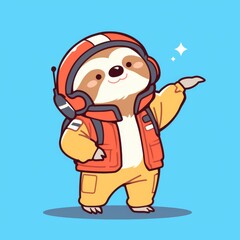 Naklejka premium Cute Sloth Astronaut, Presenting