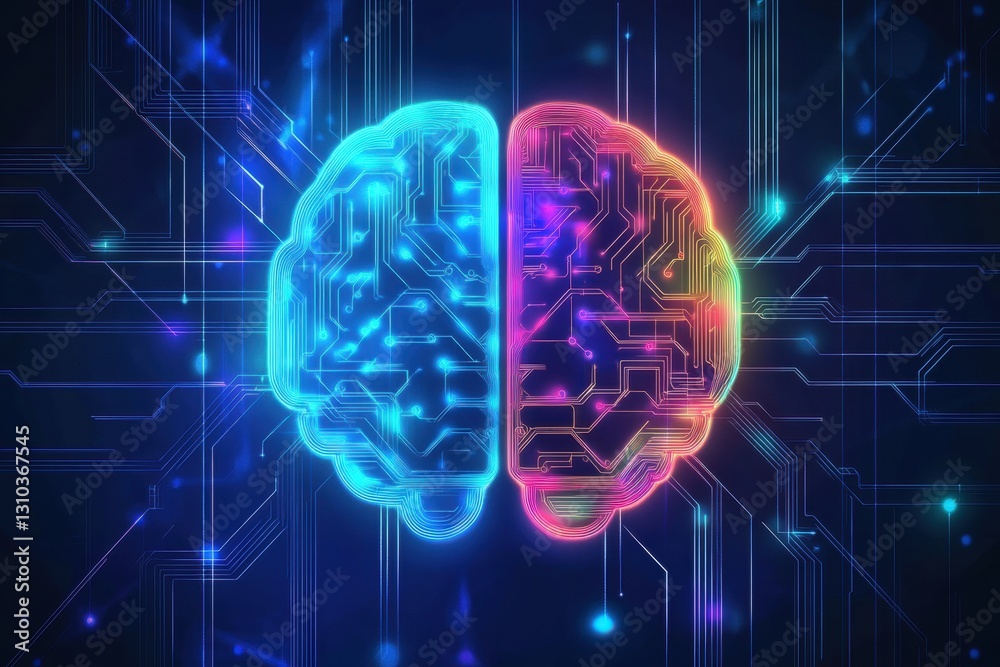 Poster artificial intelligence and the human brain on a digital background with glowing connections, an ai 