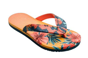 Colorful floral flip flop showcasing tropical vibes suitable for summer days at the beach