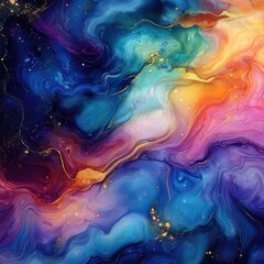 Fototapeta premium Abstract vibrant fluid art with gold accents.