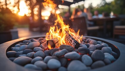 Outdoor fire pit at sunset