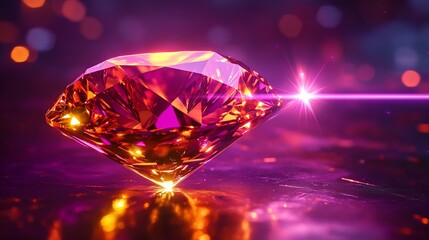 Sparkling Gemstone on Dark Reflective Surface