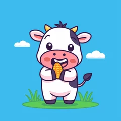 Fototapete Rund Cute Cow Eating Corn Field Scene © MasTakim