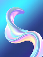 Holographic wavy ribbon shape rendered in 3D, featuring smooth curves and glossy surfaces