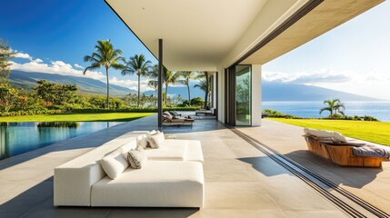 Fototapeta premium Luxury Oceanfront Villa with Stunning Mountain Views in Maui