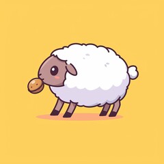 Obraz premium Cute Sheep Eating Nut, Flat Design