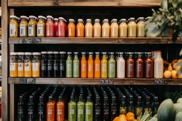 Colorful juices in store display