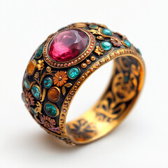 gypsy jewelry: Elegant ring featuring intricate design Isolate on white background, Bohemian ring, Boho  ring