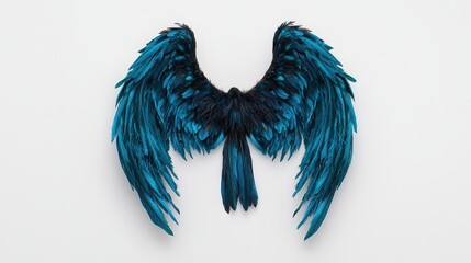 Teal and black bird wings arranged symmetrically on white background.