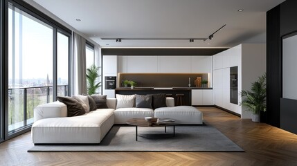 Fototapeta premium Modern Open-Plan Apartment with City Views