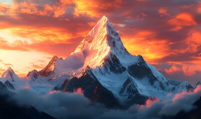Majestic Snow-Capped Mountain Peaks Bathed in the Golden Light of Sunset