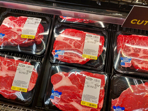 Los Angeles, California &ndash; March 1, 2025: Choice Shoulder Chuck Boneless Chuck Roast on sale in a Ralphs Supermarket