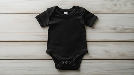 Mockup Black baby onesie with three buttons.