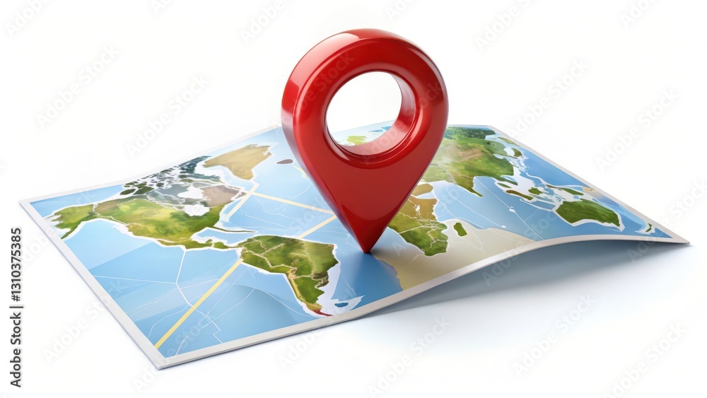 Fototapete Red Map Pointer on World Map