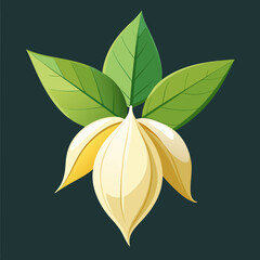 Vibrant illustration of a flower with green leaves against a dark background