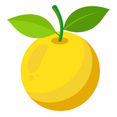 Vibrant yellow lemon with green leaves, isolated on white background