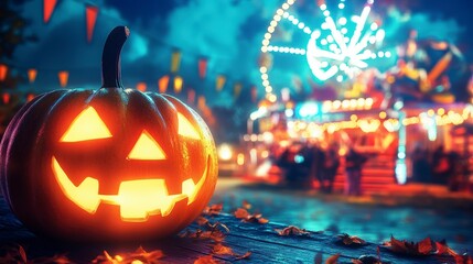 Spooky Jack o' Lantern at Night Festival of Fun and Frights and Fall