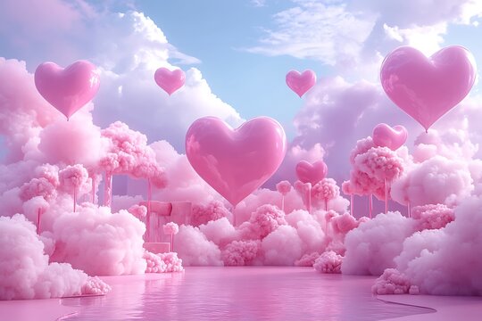 Pink Heart Cloudland Scene