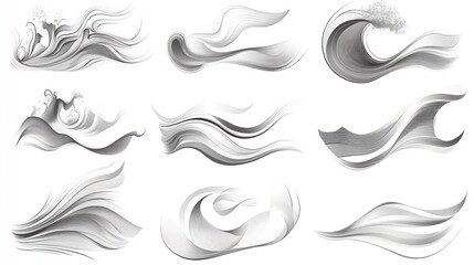 Fototapeta premium Abstract wave patterns set, graphic design elements, vector illustration, potential for logo or website background