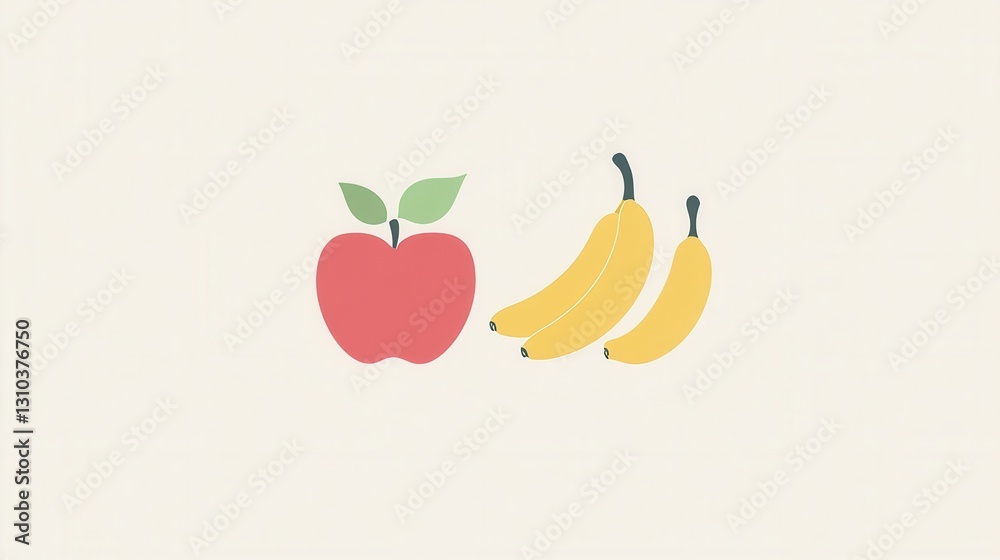 Leinwandbilder minimalist design showcasing abstract apple and banana with soft shadows on a clean white background