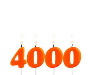 Orange candles forming the number 4000 - Number of views, views or followers.