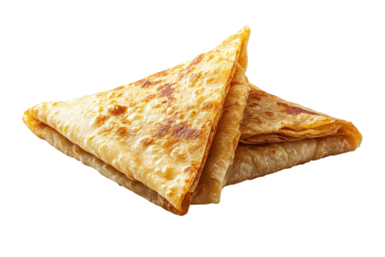 Crispy golden flatbread served in a triangular shape on a clean background