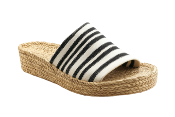 Comfortable striped sandals with woven sole suitable for summer fashion and casual wear at beach or outdoor events